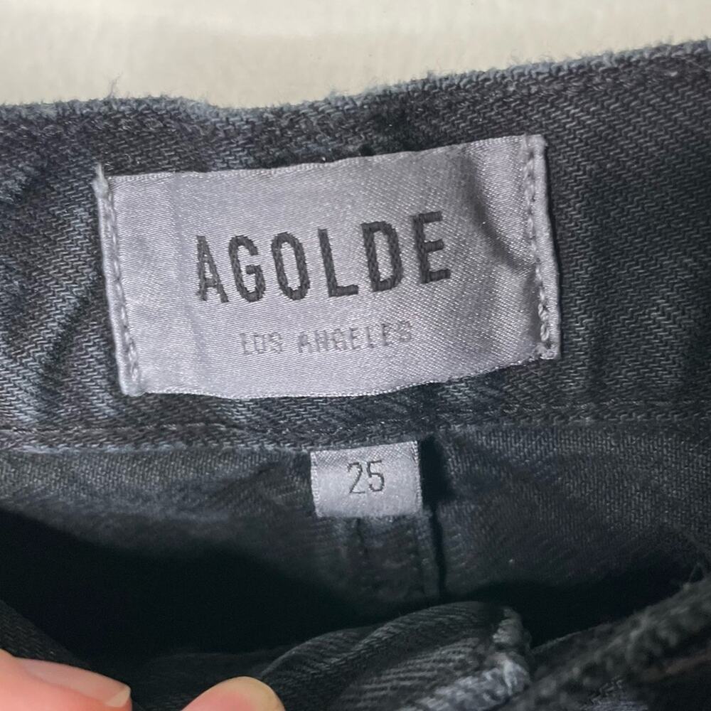 AGOLDE Jamie Classic High Rise Distressed Button Fly Jeans Black Plume Size 25 - Picture 4 of 10